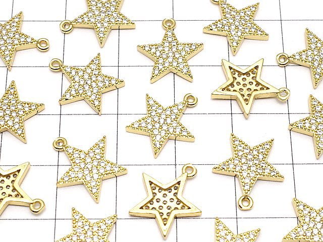 Metal Parts Star Motif Charm 14 x 12 mm Gold Color (with CZ) 2 pcs