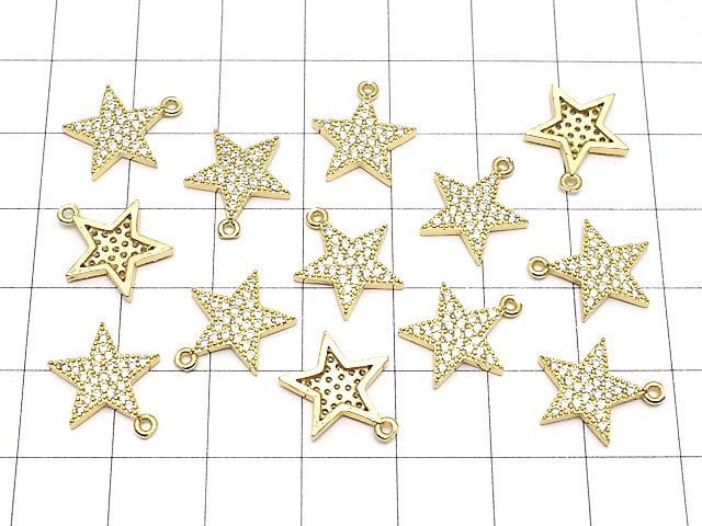 Metal Parts Star Motif Charm 14 x 12 mm Gold Color (with CZ) 2 pcs