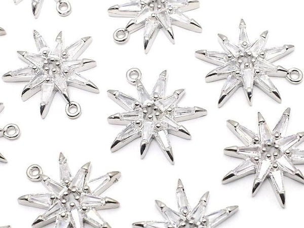 Metal parts Star motif charm 17x15mm Silver color (with CZ) 2pcs