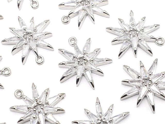 Metal parts Star motif charm 17x15mm Silver color (with CZ) 2pcs