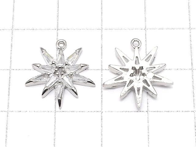 Metal parts Star motif charm 17x15mm Silver color (with CZ) 2pcs