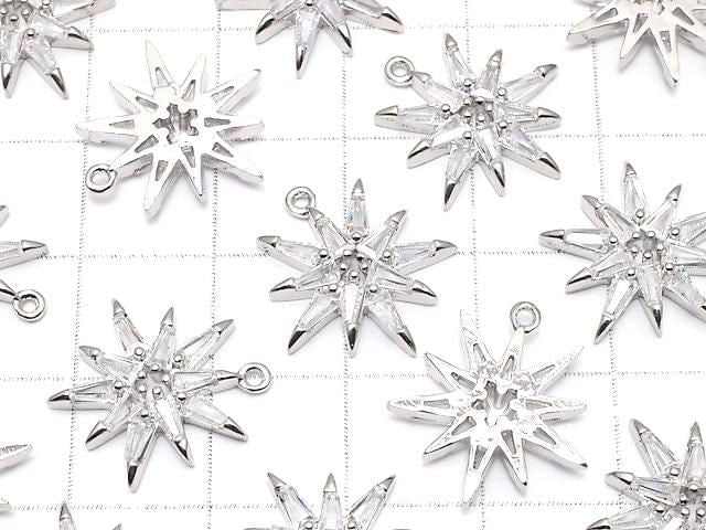 Metal parts Star motif charm 17x15mm Silver color (with CZ) 2pcs