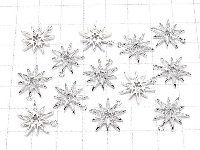 Metal parts Star motif charm 17x15mm Silver color (with CZ) 2pcs