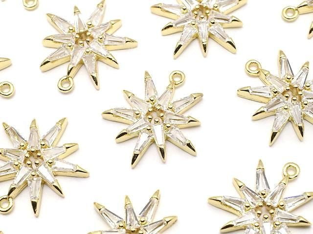 Metal parts Star motif charm 17x15mm Gold color (with CZ) 2pcs