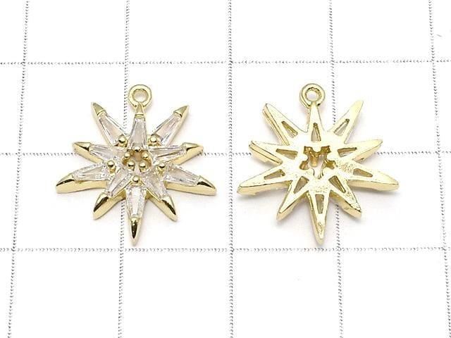 Metal parts Star motif charm 17x15mm Gold color (with CZ) 2pcs