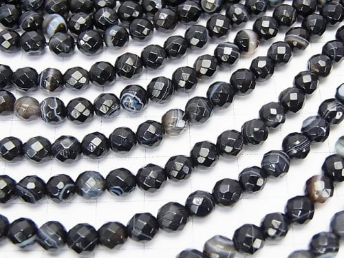 1strand $7.79! Striped Onyx 64Faceted Round 6mm 1strand beads (aprx.15inch / 38cm)