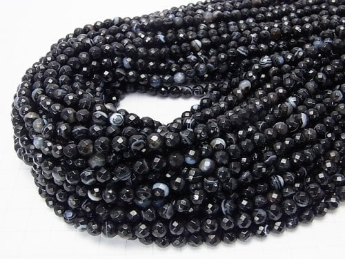 1strand $7.79! Striped Onyx 64Faceted Round 6mm 1strand beads (aprx.15inch / 38cm)