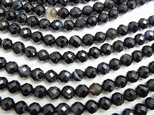 1strand $8.79! Stripe Onyx 64Faceted Round 8mm 1strand beads (aprx.15inch / 37cm)