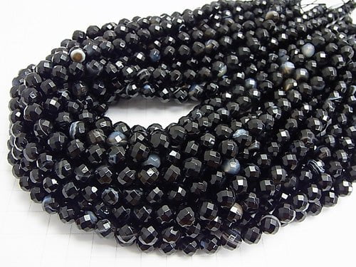 1strand $8.79! Stripe Onyx 64Faceted Round 8mm 1strand beads (aprx.15inch / 37cm)