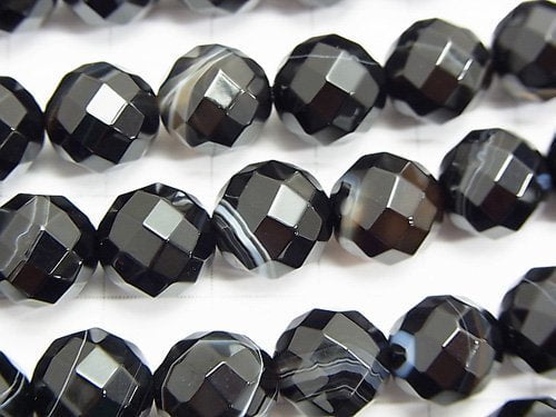 Stripe Onyx 64 Faceted Round 10 mm half or 1 strand beads (aprx.15 inch / 38 cm)