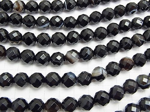 Stripe Onyx 64 Faceted Round 10 mm half or 1 strand beads (aprx.15 inch / 38 cm)