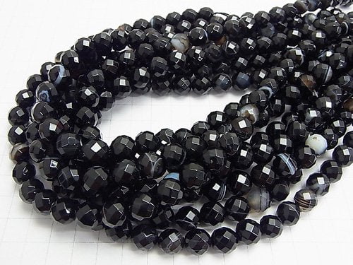 Stripe Onyx 64 Faceted Round 10 mm half or 1 strand beads (aprx.15 inch / 38 cm)