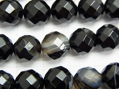 Stripe Onyx 64 Faceted Round 12 mm half or 1 strand beads (aprx.15 inch / 36 cm)