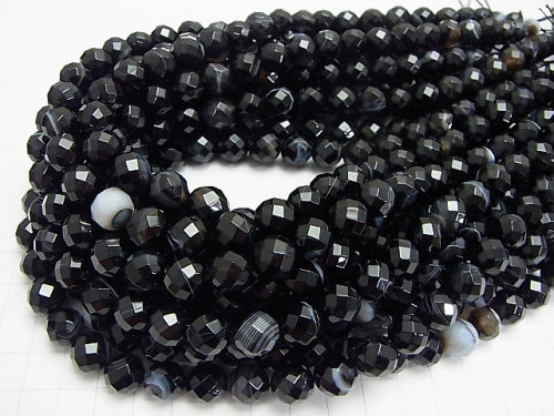 Stripe Onyx 64 Faceted Round 12 mm half or 1 strand beads (aprx.15 inch / 36 cm)