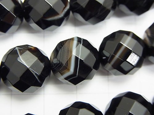 Stripe Onyx 64 Faceted Round 14 mm half or 1 strand beads (aprx. 15 inch / 36 cm)