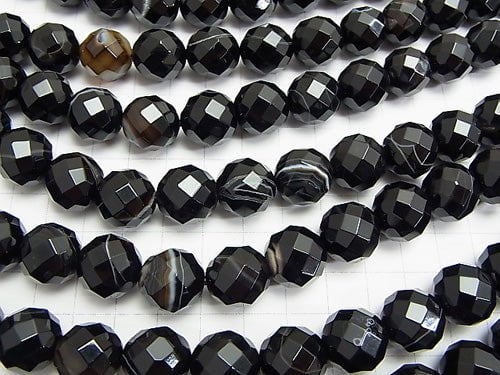 Stripe Onyx 64 Faceted Round 14 mm half or 1 strand beads (aprx. 15 inch / 36 cm)