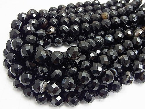 Stripe Onyx 64 Faceted Round 14 mm half or 1 strand beads (aprx. 15 inch / 36 cm)