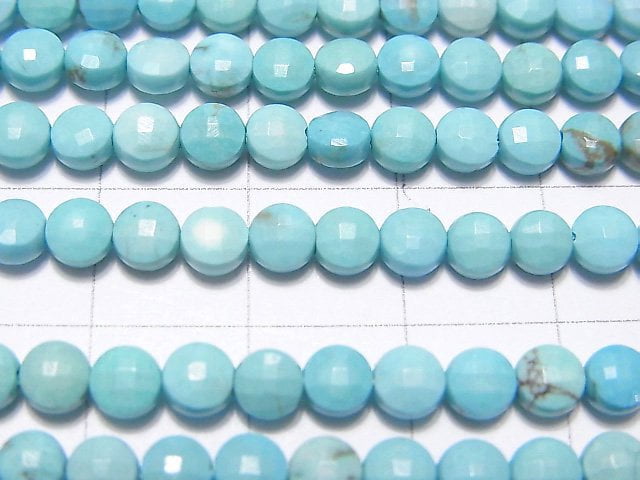 High Quality!  1strand $8.79! Magnesite Turquoise  Faceted Coin 4x4x3mm 1strand beads (aprx.15inch/37cm)