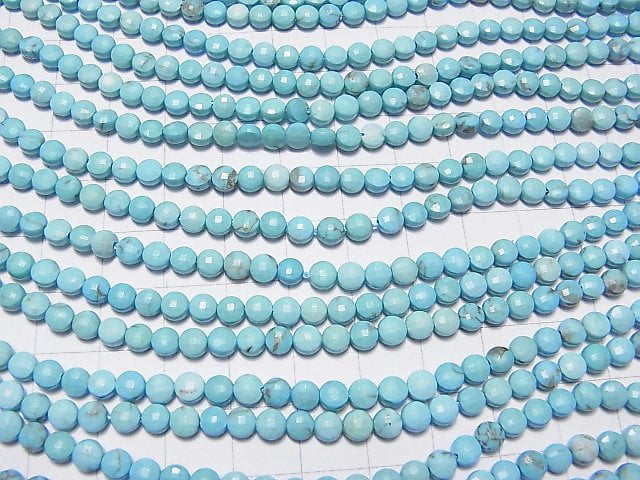 High Quality!  1strand $8.79! Magnesite Turquoise  Faceted Coin 4x4x3mm 1strand beads (aprx.15inch/37cm)