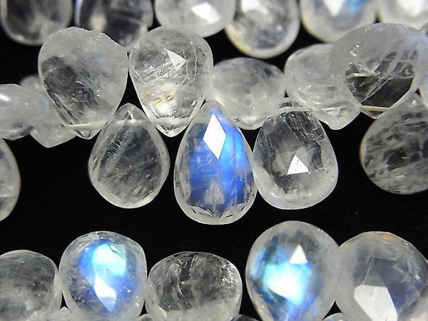 Faceted Briolette, Pear Shape, Rainbow Moonstone Gemstone Beads