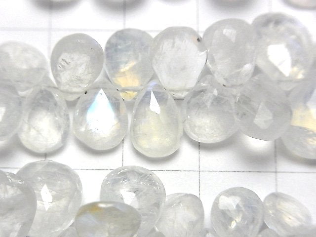 [Video] High Quality Rainbow Moonstone AA ++ Pear shape Faceted Briolette half or 1strand beads (aprx.7 inch / 18 cm)