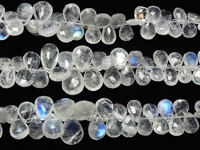 [Video] High Quality Rainbow Moonstone AA ++ Pear shape Faceted Briolette half or 1strand beads (aprx.7 inch / 18 cm)