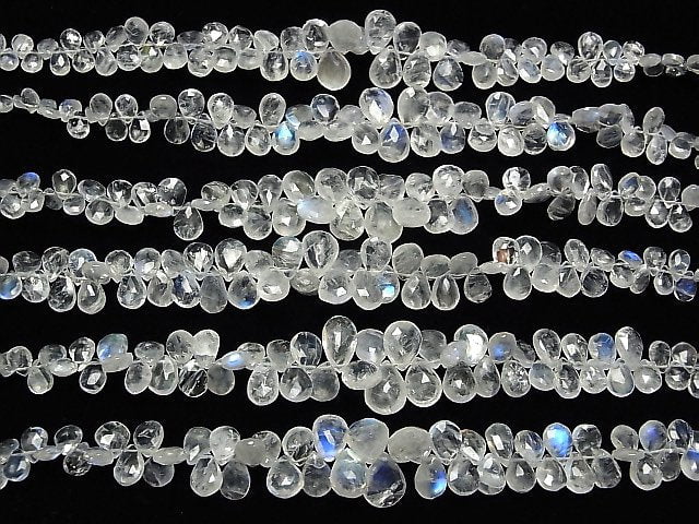 [Video] High Quality Rainbow Moonstone AA ++ Pear shape Faceted Briolette half or 1strand beads (aprx.7 inch / 18 cm)