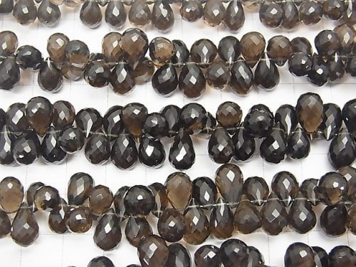 High Quality Smoky Quartz AAA Drop  Faceted Briolette  half or 1strand beads (aprx.4inch/11cm)