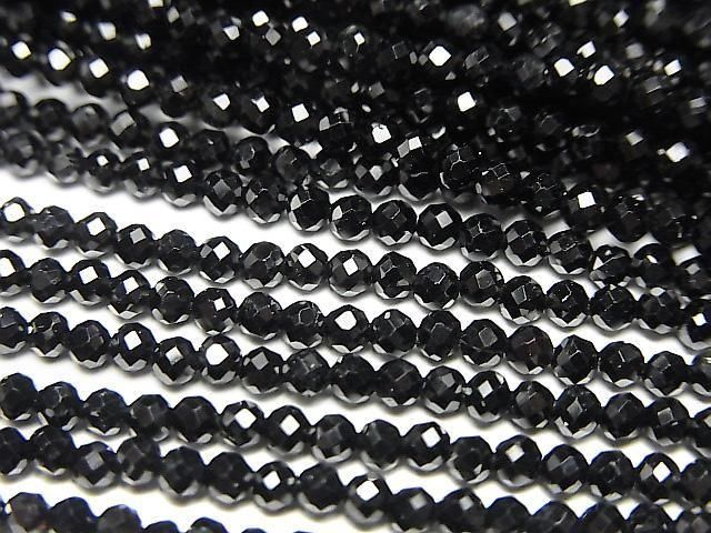 [Video] High Quality! Black Tourmaline AAA-Faceted Round 2mm 1-strand beads (approx. 15 inches/37 cm)