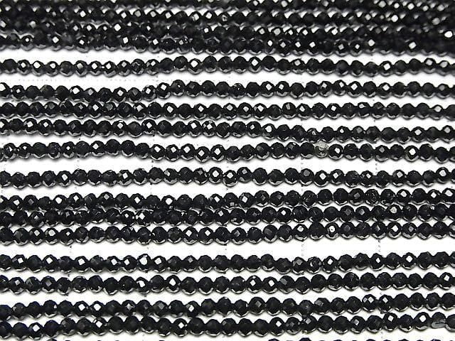 [Video] High Quality! Black Tourmaline AAA-Faceted Round 2mm 1-strand beads (approx. 15 inches/37 cm)