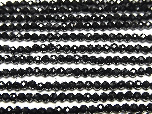 [Video] High Quality! Black Tourmaline AAA-Faceted Round 2mm 1-strand beads (approx. 15 inches/37 cm)