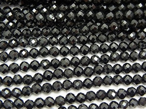 [Video] High Quality! 1strand $8.79! Black Tourmaline AAA - Faceted Round 4mm 1strand beads (aprx.15inch / 37cm)