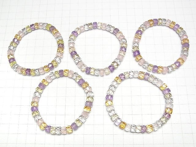 [Video] High Quality Mixed Stone AAA- Faceted Button Roundel 8x8x5mm Bracelet