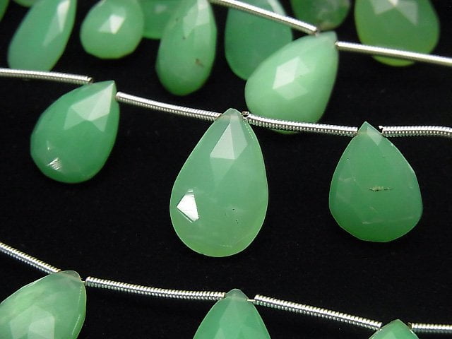 Chrysoprase, Faceted Briolette, Pear Shape Gemstone Beads