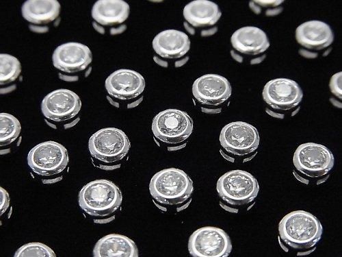 Silver925 bezel setting 4x4x2.5mm (with CZ) [No coating] 2pcs