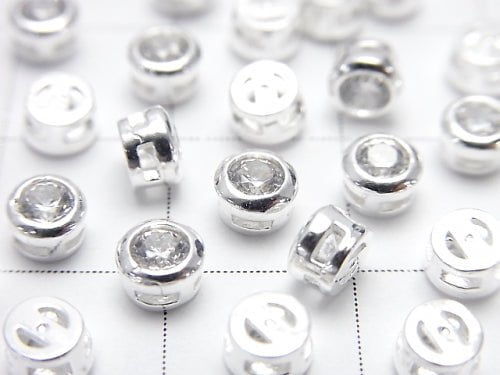 Silver925 bezel setting 4x4x2.5mm (with CZ) [No coating] 2pcs