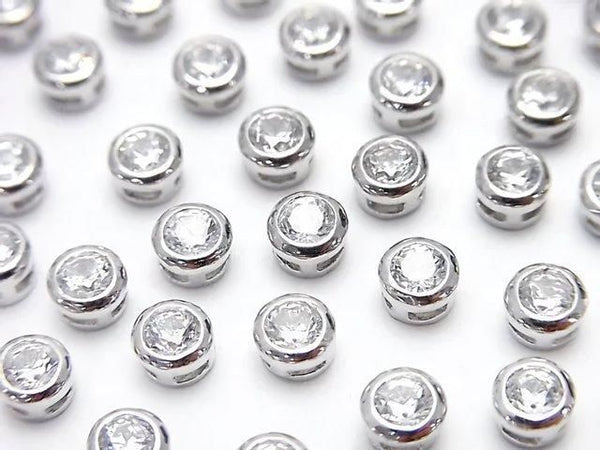 Silver925 Bezel Setting 4x4x2.5mm (with CZ) [Rhodium Plated] 2pcs