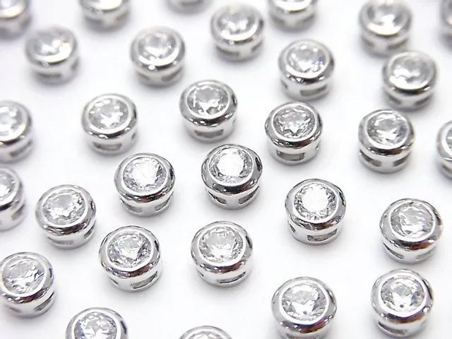 Silver925 Bezel Setting 4x4x2.5mm (with CZ) [Rhodium Plated] 2pcs