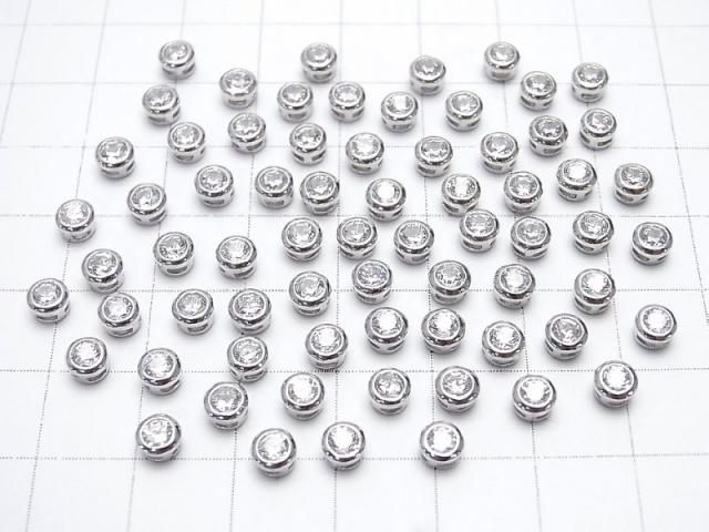 Silver 925 bezel setting 4x4x2.5mm (with CZ) [Rhodium Plated] 2pcs