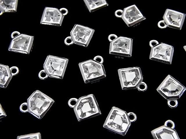 Silver 925 Diamond Motif 8x7x2.5mm Charm (with CZ) [No coating] 1pc
