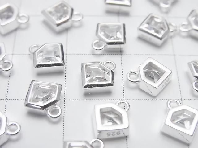 Silver 925 Diamond Motif 8x7x2.5mm Charm (with CZ) [No coating] 1pc