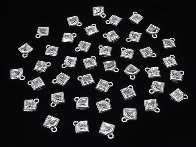 Silver 925 Diamond Motif 8x7x2.5mm Charm (with CZ) [No coating] 1pc