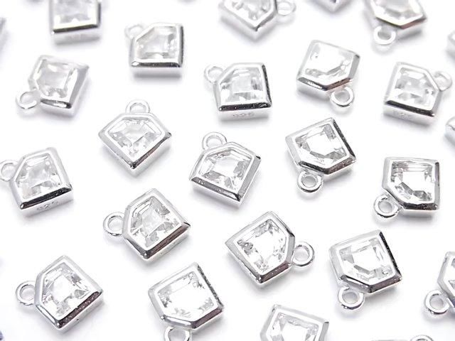 Silver 925 Diamond Motif 8x7x2.5mm Charm (with CZ) [Rhodium Plated] 1pc