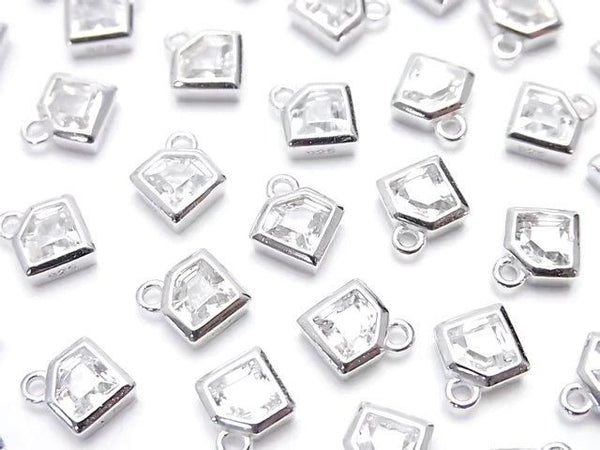 Silver925 Diamond Motif Charm (with CZ) 8x7x2.5mm [Rhodium Plated] 2pcs