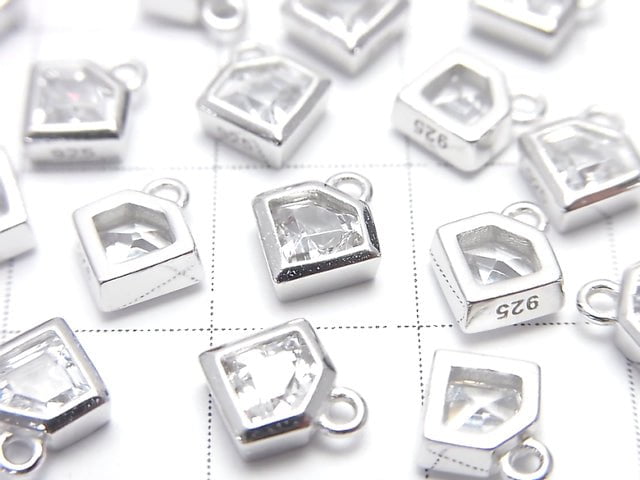 Silver925 Diamond motif 8x7x2.5mm charm (with CZ) [Rhodium Plated] 2pcs