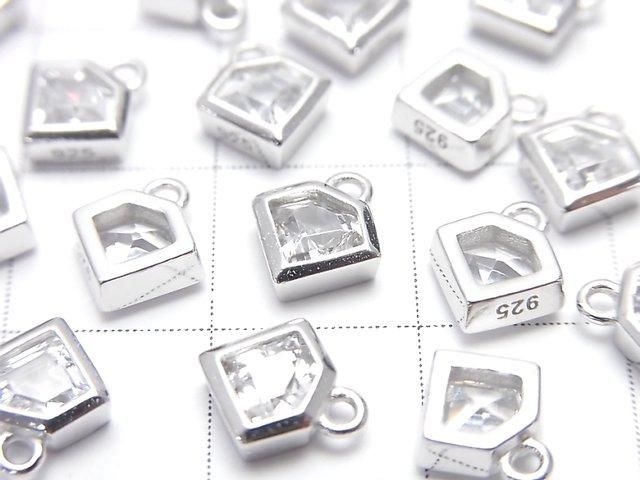 Silver 925 Diamond Motif 8x7x2.5mm Charm (with CZ) [Rhodium Plated] 1pc