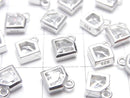 Silver925 Diamond Motif Charm (with CZ) 8x7x2.5mm [Rhodium Plated] 2pcs