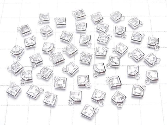 Silver925 Diamond Motif Charm (with CZ) 8x7x2.5mm [Rhodium Plated] 2pcs