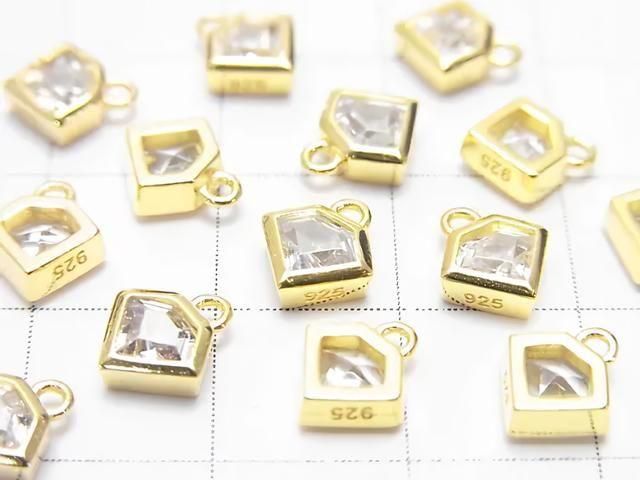 Silver 925 Diamond Motif 8x7x2.5mm Charm (with CZ) [18KGP] 1pc