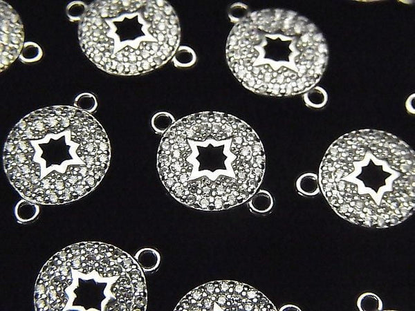 Silver925 Coin Charm (Rhodium Plated) 14x9.5x2mm (Both Sides) with CZ (1pc)